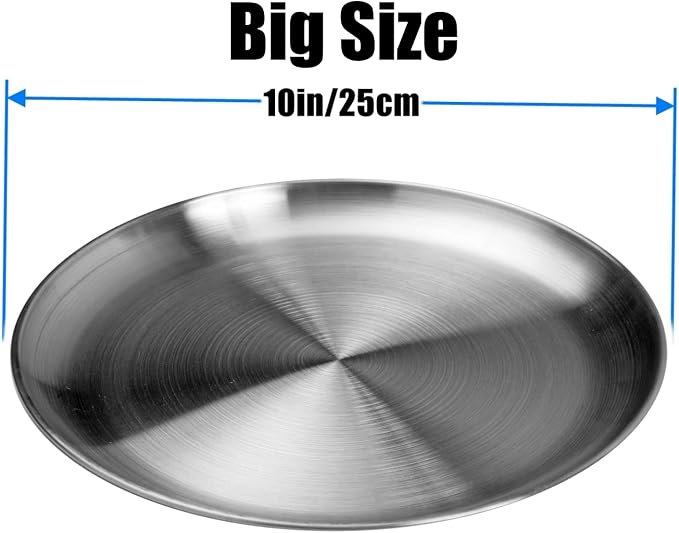 CAMBUY Stainless Steel Plates 10 inch 4 Pcs Metal Dinner Dishes Plate Set | - Image 3