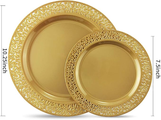 102 PCS Brown Gold Plastic Plates, Lace Design Disposable Plates, BPA Free - Image 2