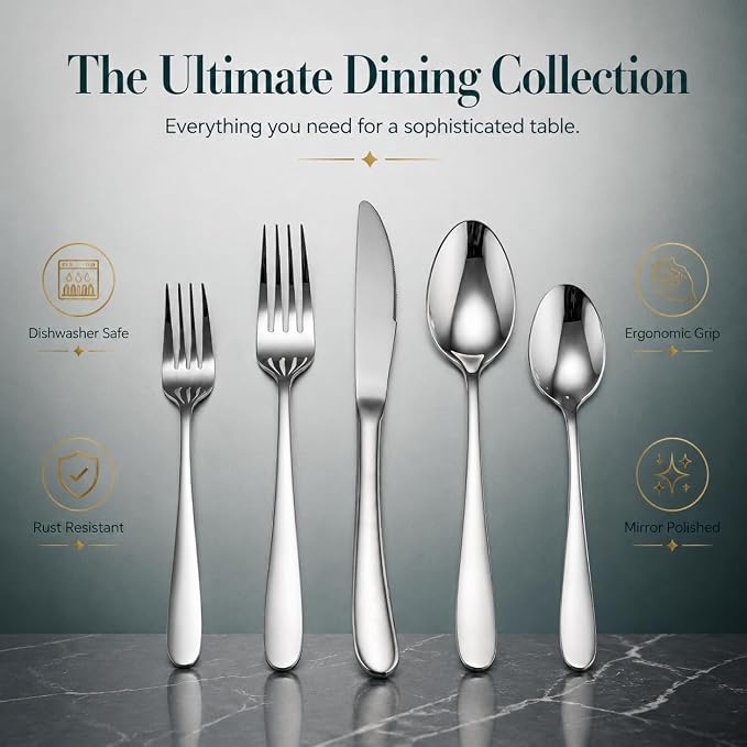 HaWare Silverware Set for 12, 60-Piece Stainless Steel Flatware, Heavy Duty | - Image 2
