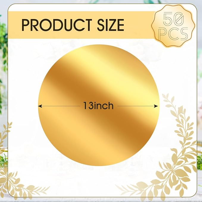50PCS 13in Round Gold Placemats, Disposable Paper Chargers Plate | Paper - Image 3
