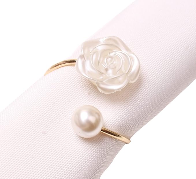 12Pcs Napkin Rings Pearl Napkin Holder Rose Napkin Buckles - Image 4