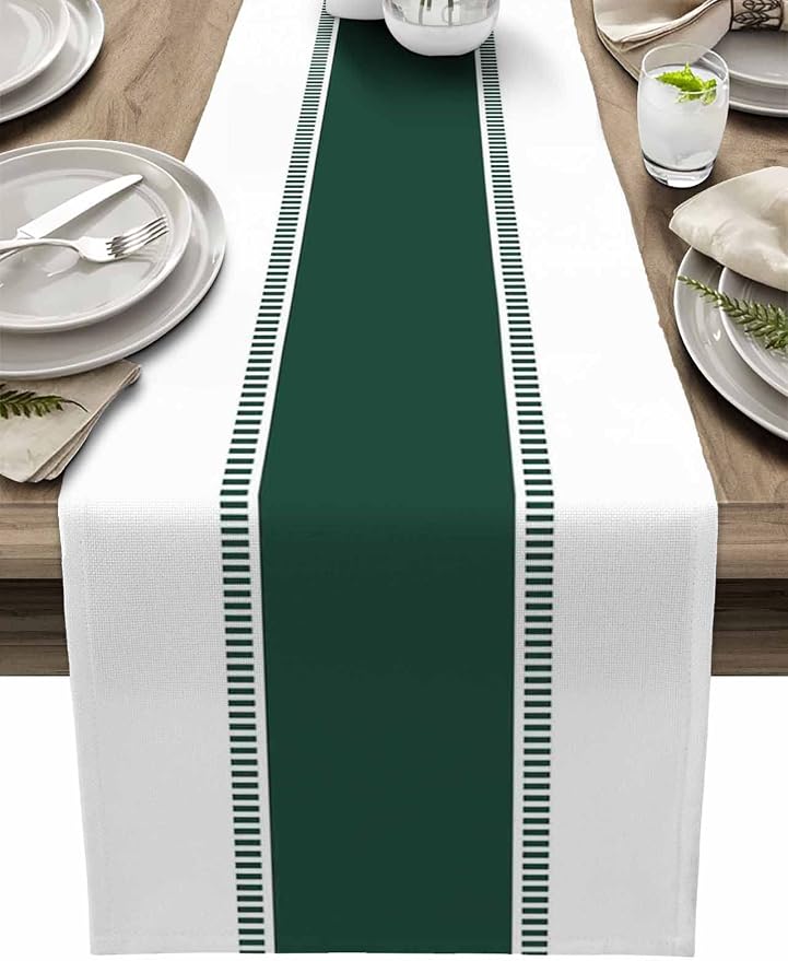 72 inches Long Green and White Table Runners, Modern Stripes Table Runner by Futuregrace