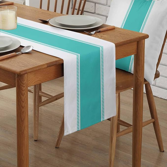 Stripes Teal Table Runners, Non Slip Farmhouse Table Runner Dresser Scarves 70 - Image 2