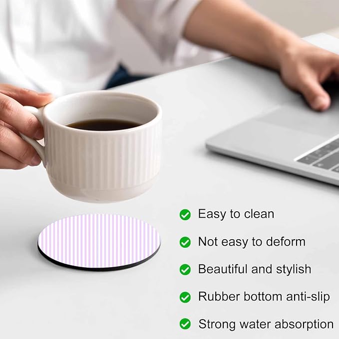 Purple White Stripe Coasters Set of 6, Modern Minimalist Geometric Striped Soft - Image 4