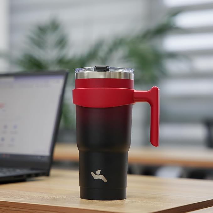 Konokyo 20 oz Tumbler with Handle and Straw, Insulated Travel Mug | Black; - Image 7