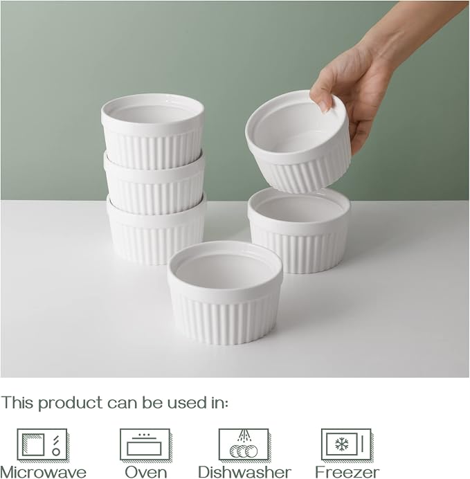 DOWAN Ramekins 12 oz Oven Safe, Creme Brulee Ramekin Souffle Dishes - Image 4