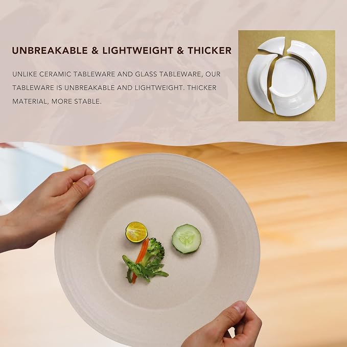 10inch/6pcs Dishwasher & Microwave Safe Wheat Straw Plates - Image 3