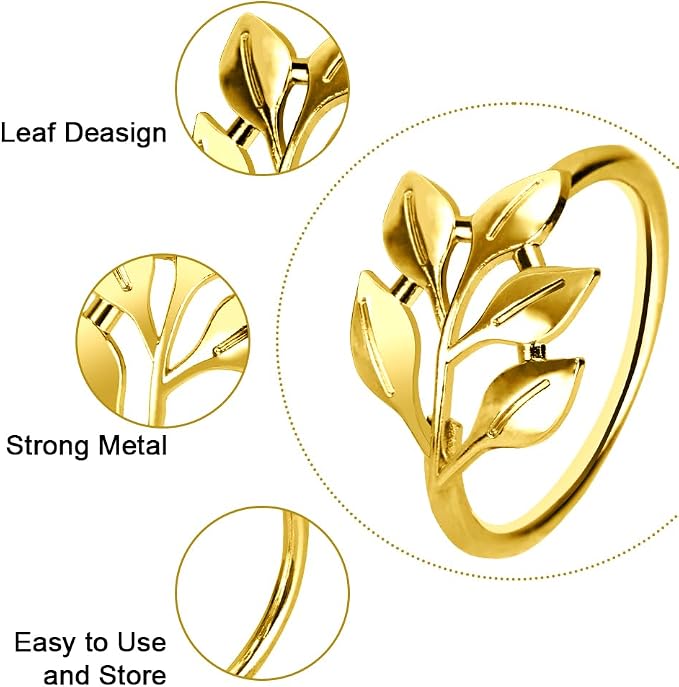 100 Pcs Gold Leaf Napkin Rings Set, Metal Napkin Ring Holders Buckles - Image 3