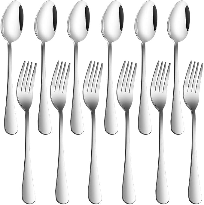 Set of 12, Stainless Steel Dinner Forks and Spoons, findTop Heavy-duty Forks by findTop