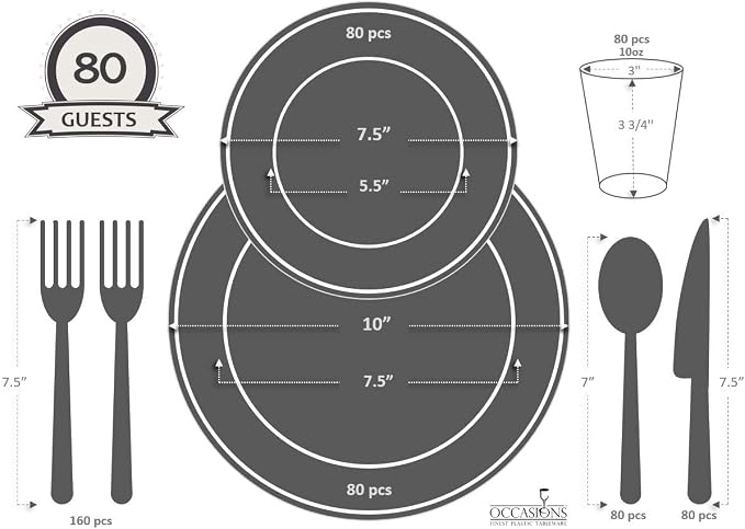 " OCCASIONS " 640 Piece set-Vintage Wedding Party Disposable Plastic Plates & - Image 9