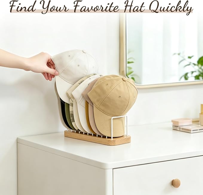 Mkono Hat Organizer for Baseball Caps, Hat Holder Storage for Closet, Wood | - Image 7