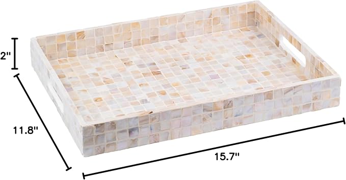 PEMAR Rectangular Mother of Pearl Serving Tray Nacre Wood Lap Ottoman Tray - Image 18
