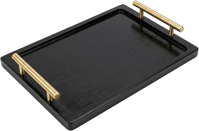PEKER Wooden Serving Tray with Metal Handles, Ottoman & Home Décor, Wooden Food by Unknown