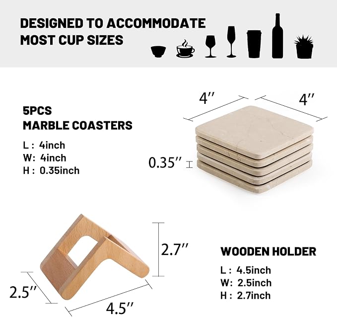 Marble Coasters Set of 5, Square Coasters - Image 5