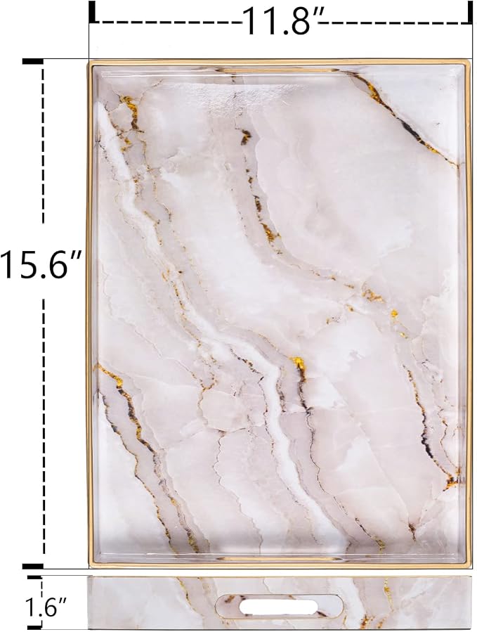 White Decorative Tray, Plastic Rectangle Serving Tray - Image 2