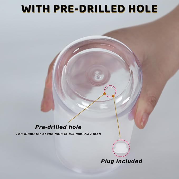16 Oz Plastic Snowglobe Tumbler, 8 Pack Pre-Drilled Double Wall Plastic Clear - Image 3