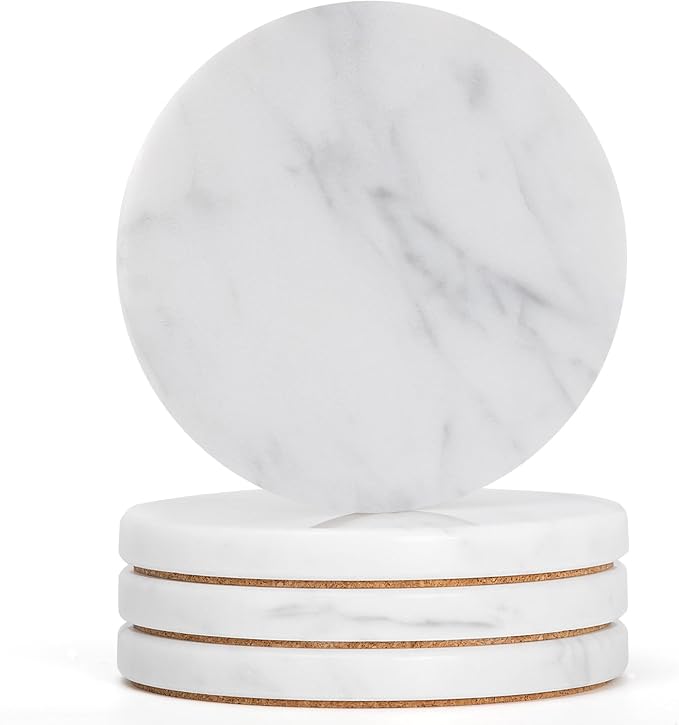 Soft White Marble Coasters Set of 4, Modern Elegant Drink Coasters by YONGHEE