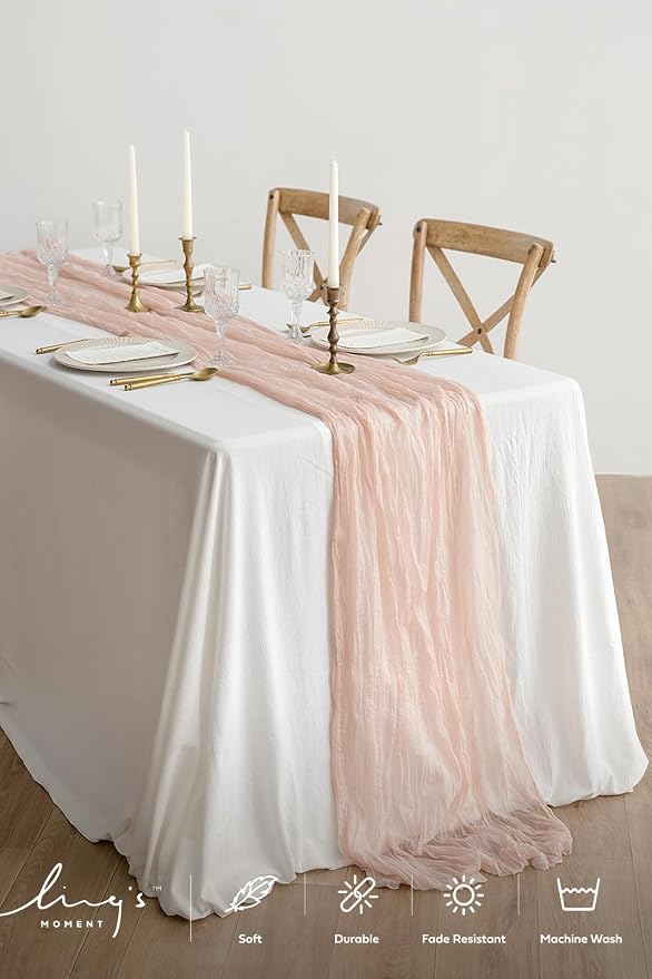 Ling's Moment Pink Gauze Cheesecloth Table Runner, 14FT | Blush Sheer Cheese - Image 2