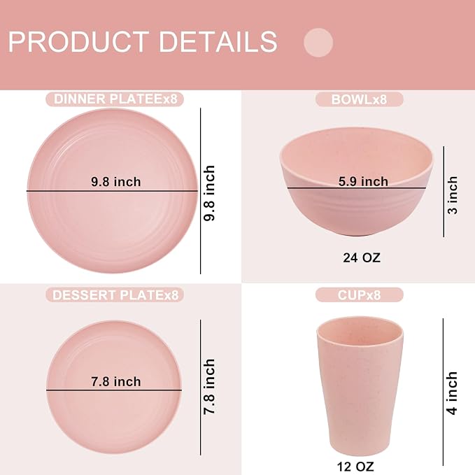 32Pcs Pink Plates and Bowls Sets - Image 2