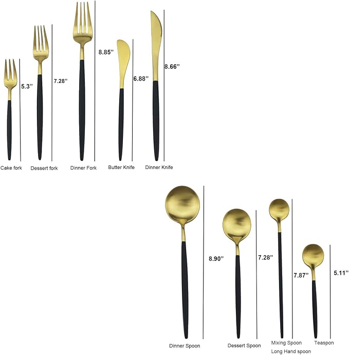 Black Gold Flatware, Royal 4 Piece Matte Black Handle 18/10 Stainless Steel - Image 3