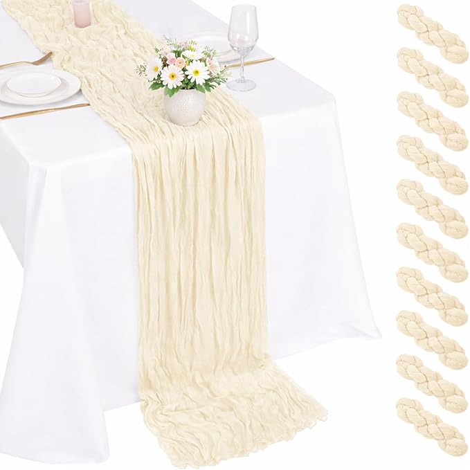 10 Pack Beige Cheesecloth Table Runner 22x120 Inch Boho Gauze Table Runner Long by Fwxdbwyl