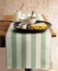 Folkulture Fall Table Runner 72 Inches Long | White & Sage Green Striped | by FOLKULTURE