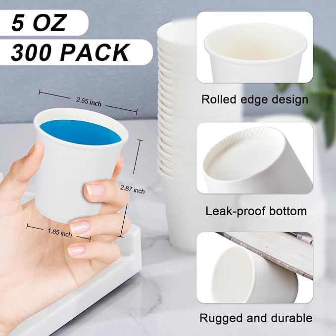 SIUQ 300 Pack 5 oz Paper Cups, Disposable Small Bathroom Mouthwash Cups | White - Image 6
