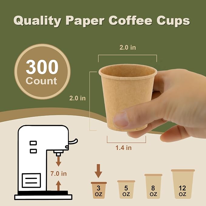 3 oz 300 Pack Disposable Coffee Cups, Bulk Brown Disposable Paper Cups - Image 3