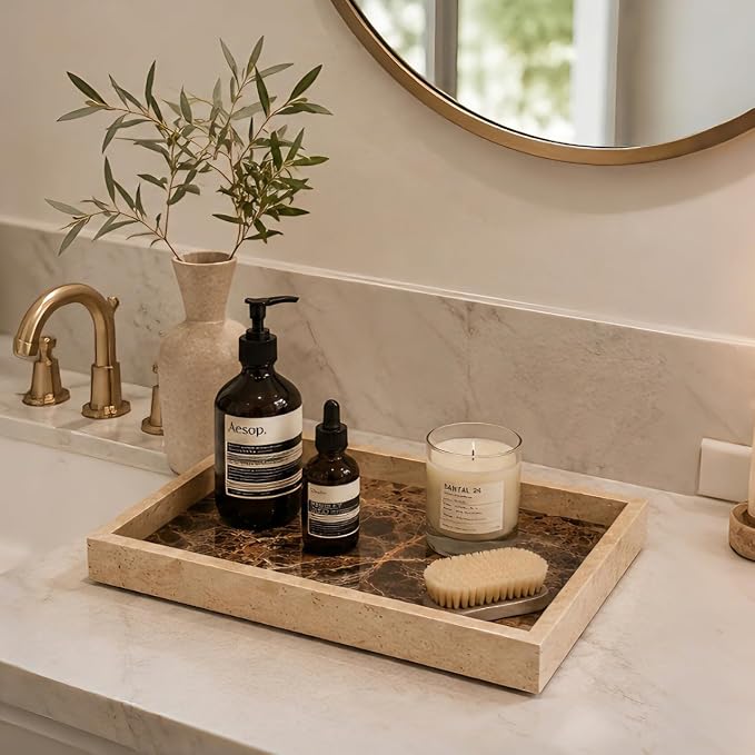 Real Natural Marble Tray for Bathroom, Genuine Marble Stone Vanity Tray - Image 2