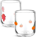 SiliFine 2 Pcs Fall Icon Juice Glasses - 14oz Maple Leaf and Pumpkin Pattern by SiliFine