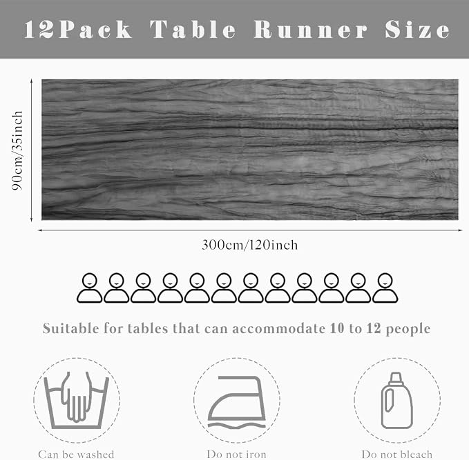 12 Pcs Gray 35 x 120 Inches Long Cheesecloth Table Runner 10FT Runner - Image 3