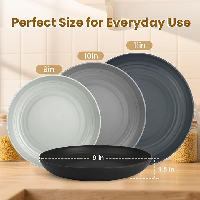 Wheat Straw Plates 9 Inch, Unbreakable Plastic Plates Reusable, Dinner Plates - Image 4