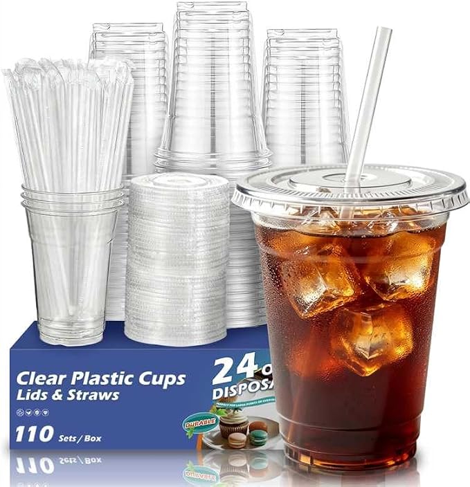 110 Pack 24 oz Disposable Clear Plastic Cups by VOATREE