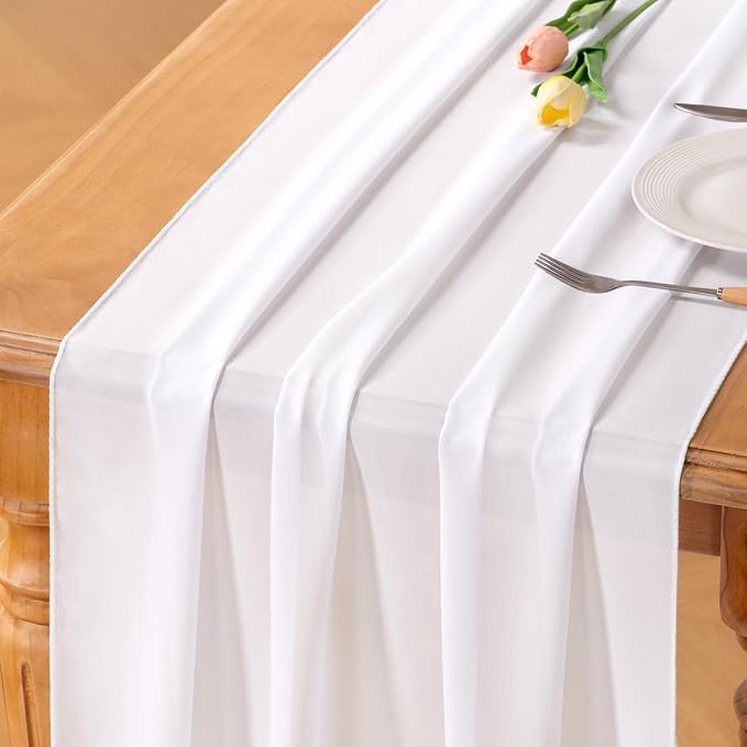 White Chiffon Table Runner Summer Boho Wedding Birthday Party Decor | 10ft by Socomi