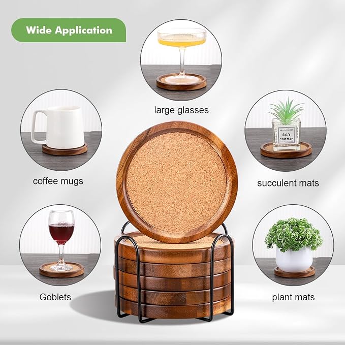 WLWNWFT Wood Cork Coasters for Drinks Absorbent - Image 4