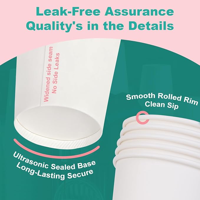8 oz 50 Pack Disposable Paper Cups, Heavy Duty Thickened Coffee Cups, Leakproof - Image 4