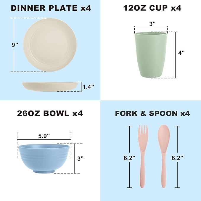 Wheat Straw Dinnerware Sets 20 PCS Service - Image 2