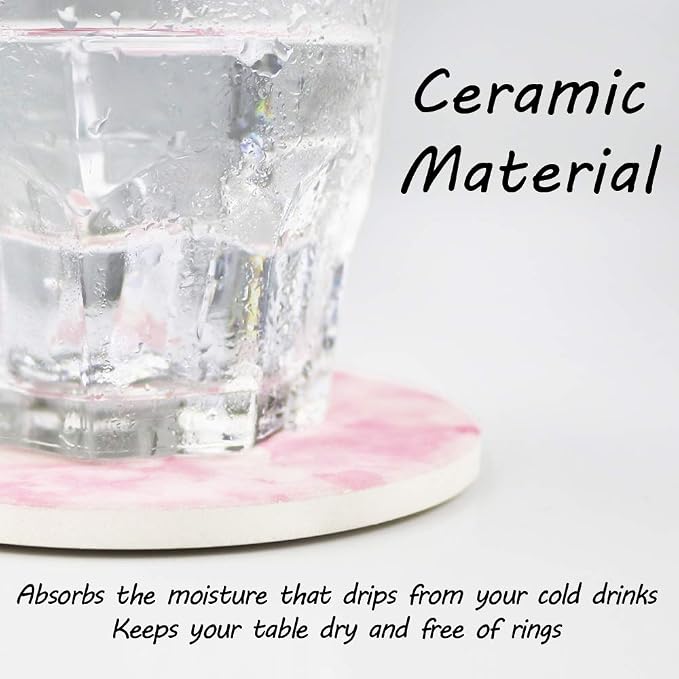 AD Set of 6 Coasters for Drinks Absorbing Round Ceramic Stone Coaster - Image 7