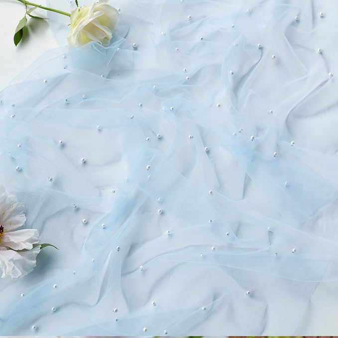 Artoid Mode Pearl Blue Gauze Table Runner 59x120 Inch, Seasonal Sheer Kitchen - Image 4