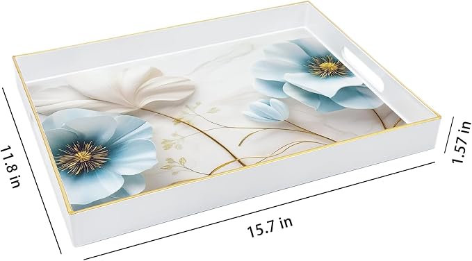 Serving Tray with Handles, 15.7 * 11.8 inches, Plastic Ottoman Tray with - Image 3