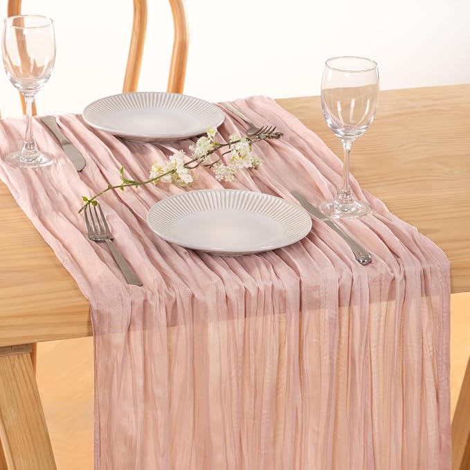 2 Pack Pink Table Runner 10ft Rustic Gauze Cheesecloth Table Decor | - Image 5