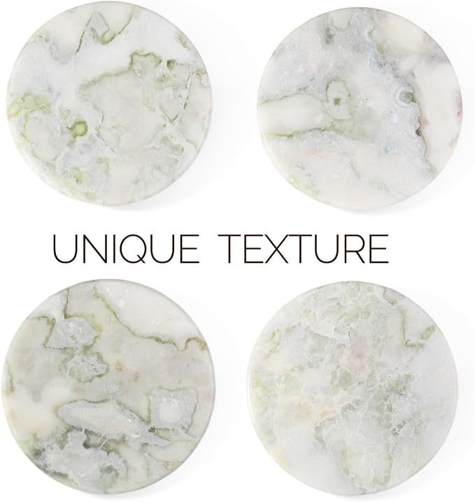 Marble Coaster Set of 4, Round White Coasters, Heat Resistant Coaster - Image 4
