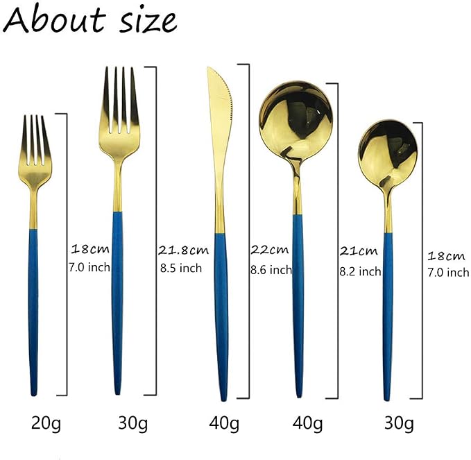 JASHII Blue Gold Silverware Set, 20-Piece Stainless Steel Satin Finish Flatware - Image 2