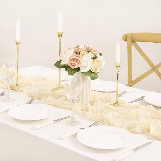 3 Pack Beige Cheesecloth Table Runner 10ft Boho Rustic Gauze Runner | - Image 5