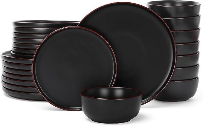 Famiware Mercury 24-Piece Stoneware Dinnerware Set, Matte Black | Plates and by Famiware