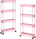 2-piece Set Slim Storage Cart 3 Tier, Bathroom Organizer Rolling Utility by Home