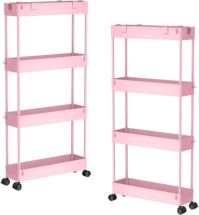 2-piece Set Slim Storage Cart 3 Tier, Bathroom Organizer Rolling Utility by Home