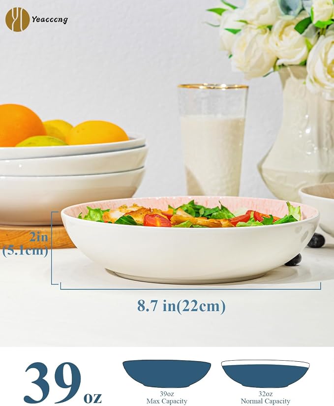 Yeacccng Pasta Bowls Set of 6, 8.7 Inch 39 Oz Colorful Reactive Glaze Ceramic - Image 3