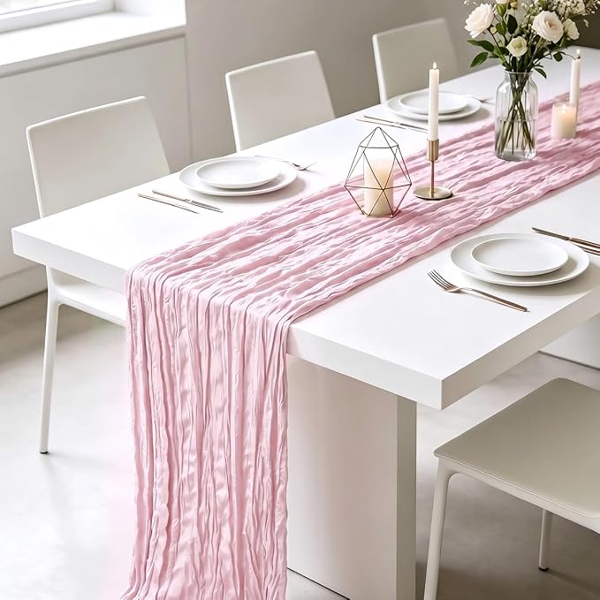 10 Pack Light Pink Cheesecloth Table Runner 21 x 120 Inch Boho Gauze Sheer - Image 4