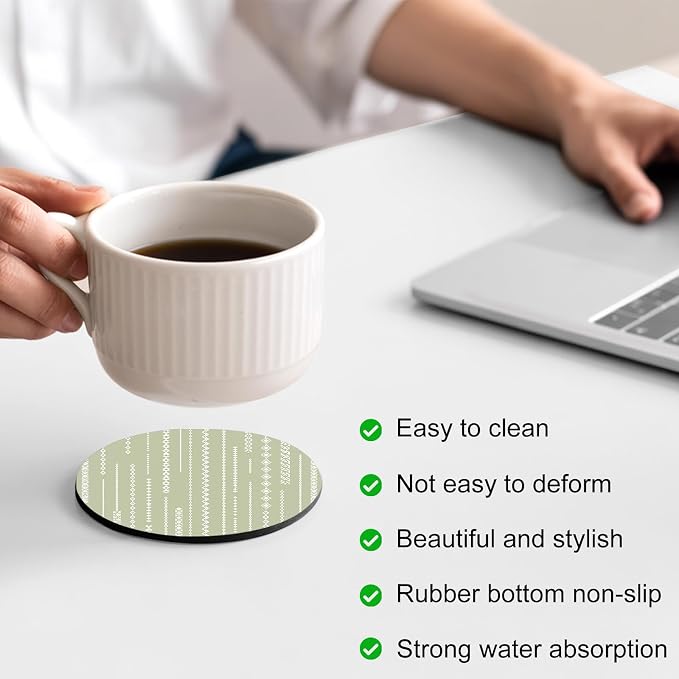 Sage Green Coasters Set of 6, Absorbent Coasters - Image 4